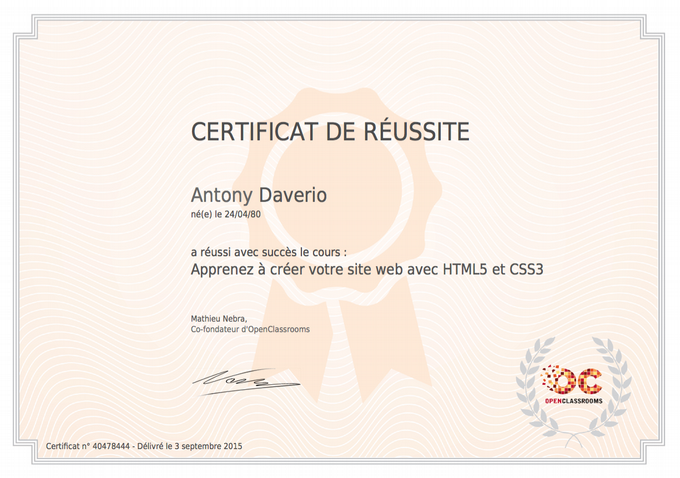 Certification HTML5 et CSS3